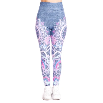 Mandala pink efterligne Jeans Print Legging Push Up Mode Bukser med Høj Talje Træning, Jogging For Kvinder Athleisure Uddannelse Leggings