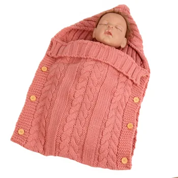 Varm Strik Knapper Nyfødte Sovepose Spædbarn Udendørs Vogn Sove Pose Fødder barsel fotografering rekvisitter justerbar sovepose
