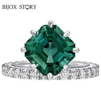 BIJOX STORY Mode Sølv 925 Ringe med Smaragd-Ædelsten Fine Smykker til Kvinder Bryllup Engagement Party Gave Engros Ringe