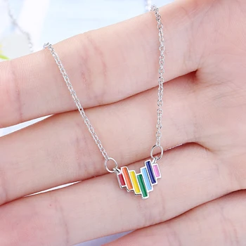 Halskæde Til Kvinder I Rustfrit Stål Luksus Søde Krystal Kæde Gaver Vintage Rainbow Hjertet Harajuku Choker Mode Smykker
