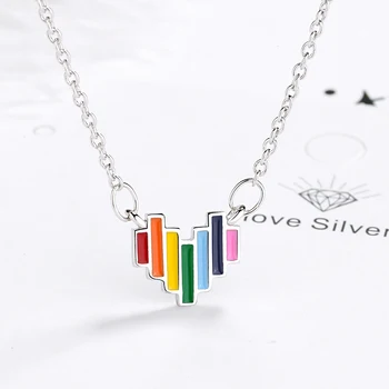Halskæde Til Kvinder I Rustfrit Stål Luksus Søde Krystal Kæde Gaver Vintage Rainbow Hjertet Harajuku Choker Mode Smykker