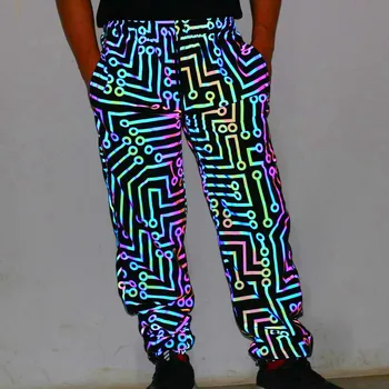 Mænd geometriske kredsløb farverige reflekterende bukser med elastik i taljen hip hop sweatpants kvinder harajuku afslappede street-wear
