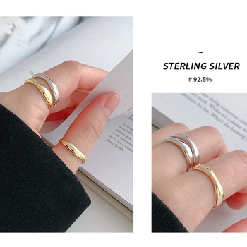 GHIDBK Massivt Guld Bølge Ringe i 925 Sterling Sølv Lækker Minimalistisk Tynd Wire Plain Ring Håndlavet Simpel Stak Ring