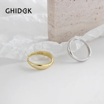 GHIDBK Massivt Guld Bølge Ringe i 925 Sterling Sølv Lækker Minimalistisk Tynd Wire Plain Ring Håndlavet Simpel Stak Ring