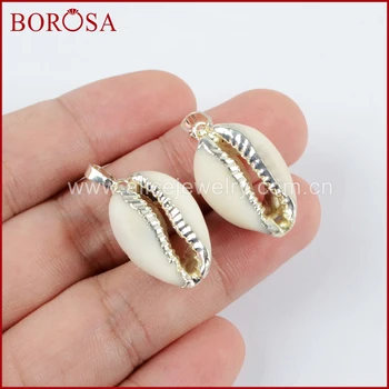 BOROSA Design 10stk Naturlige Shell Vedhæng,Sølv Farve, Cowrie Shell Vedhæng til Halskæde Women Druzy Smykker G1522-1