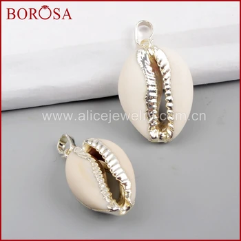 BOROSA Design 10stk Naturlige Shell Vedhæng,Sølv Farve, Cowrie Shell Vedhæng til Halskæde Women Druzy Smykker G1522-1