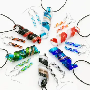6 Sæt Mode-Twist Form Blanding Farve Murano Lampwork Glas-Halskæde, Øreringe Smykker Sæt, Mode Smykker Sæt, Murano Smykker