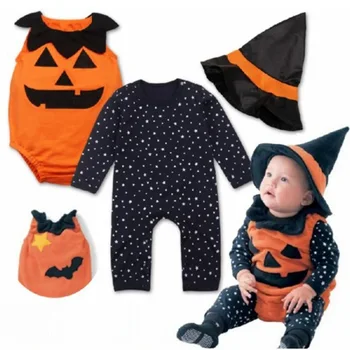2018 Halloween Baby Tøj Passer Til Nyfødte Græskar Guiden Kostumer Baby Dreng 3-Delt Sæt Tøj Vest Bodysuit Hat Spædbarn Tøj