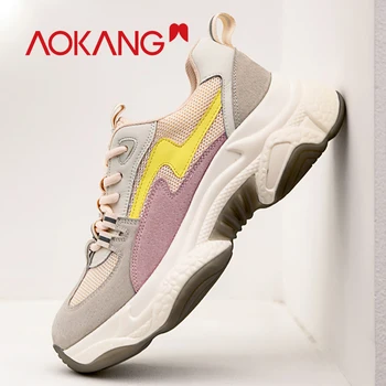 AOKANG Platform Sneakers Chunky Vulkaniseret Læder Platform Sko Undervisere Tendens Åndbar Shoes Mujer Chaussure Femme