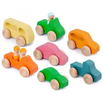 Børn, Træ-Rainbow Bil Byggesten Barn Puslespil Pædagogisk Legetøj Fødselsdag Gave