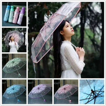 Gennemsigtig Klar Paraply Cherry Blossom Champignon Apollo Sakura 3 Fold Paraply Beskyttelse Paraply børn paraply #41
