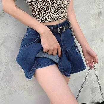 Plisseret Kvinders y2k Jeans, Nederdele koreansk Stil, Mode Sommer A-line Nederdele Streetwear Harajuku Tynde Mini Kjole Cuteandpscho