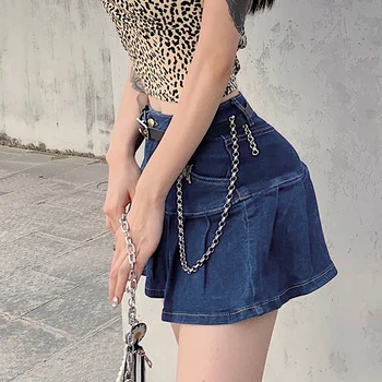 Plisseret Kvinders y2k Jeans, Nederdele koreansk Stil, Mode Sommer A-line Nederdele Streetwear Harajuku Tynde Mini Kjole Cuteandpscho