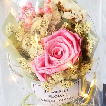 Udødelige Blomst Rose buket I en corked Glas Flaske LED-lampe Dekorere Bryllup Smykker Fødselsdag Gave til mors Dag Gave