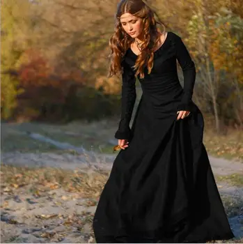 Kvinder Middelalder Renæssance Kjole I Vintage Stil Gotisk Kjole-Gulvtæppe Længde Kvinder Cosplay Kjoler Middelalderlige Kjole (Uden Bælte)