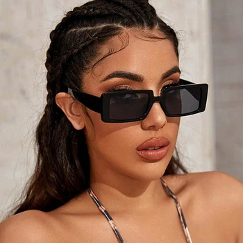 90'erne Trendy Sorte Solbriller Kvinder 2020 Brand Designer Rektangel Tyk Ramme Mode solbriller Nuancer til Damer UV400 Gafas