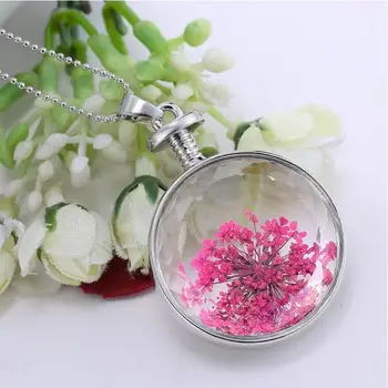 1PCLove Crystal Naturlige Rigtige Tørrede Blomster Halskæde Planter, Smykker Runde Form Glas Vedhæng Halskæde