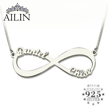 AILIN Personlig Infinity-Halskæde To Navn Halskæde Kobber Navn Halskæde Fødselsdag Julegave