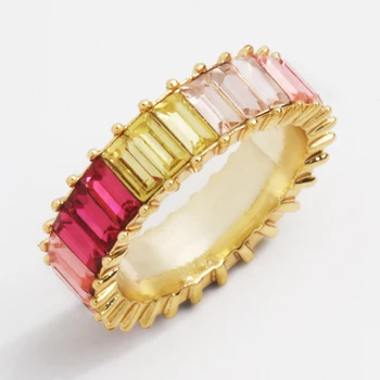 AOTEMAN Kobber Regnbue Ringen Farverig Multi Farve CZ Evighed Baguette Finger Ringe af Guld Kvinder Kvinder Smykker Tilbehør