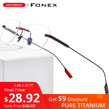 FONEX Titanium Briller Ramme Mænd 2020 Nye Kvinder Uindfattede Recept Firkantede Briller Rammeløse Nærsynethed Optiske Briller F85643