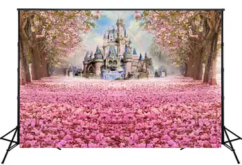 Lyserøde Kirsebær Blomster Baggrund Eventyrslot Fotografering Filme Stand Baggrund Prinsesse, Baby-Års Fødselsdag Part Dekorationer