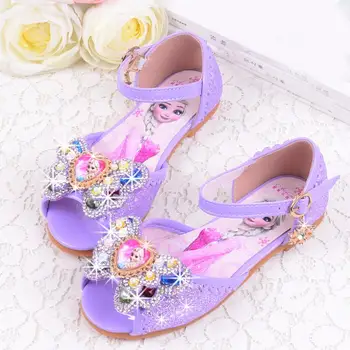 Disney piger prinsesse sko bløde bund crystal sko pige flad bund elsa sandaler lille pige sløjfeknude frosne sko