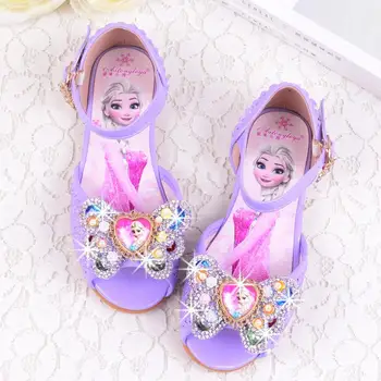 Disney piger prinsesse sko bløde bund crystal sko pige flad bund elsa sandaler lille pige sløjfeknude frosne sko