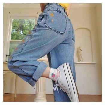 Trykt Denim Bukser med Høj Talje Kvinders Jeans Slankende Fit Sexy Efteråret Nye Casual Damer Vasket Slanke Kvindelige Straight Bukser