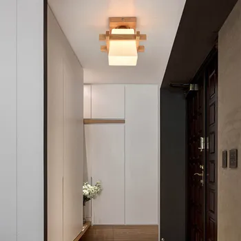 Japansk Stil Firkantet Træ Loft Lampe LED for Værelset Køkken Belysning Fastholdelsesanordningen Hjem Belysning Decoracion Hogar Moderno Gangen