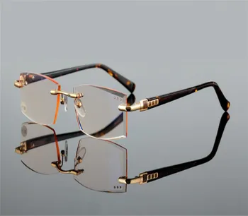 Retro Business Mænd Uindfattede Design Legering Luksus Diamant Trimning Optiske Briller Anti-fague Goggle Presbyopi Læsning Briller