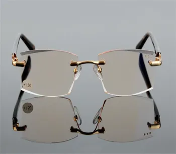 Retro Business Mænd Uindfattede Design Legering Luksus Diamant Trimning Optiske Briller Anti-fague Goggle Presbyopi Læsning Briller