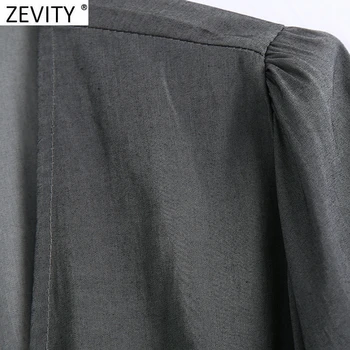 Zevity Kvinder Vintage Cross V Hals Solid Afslappet Slank Kimono Mini Kjole Femme Smarte Hem Elastisk Læg Flæser Part Vestido DS4826