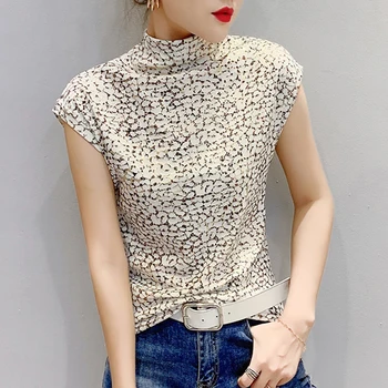 2021 Dame Pullover Toppe Blusas Nye Sommer Leopard Print Slim Fit Kvinder Shirts, Casual Kort Ærme Elastisk Bluse Kvinder 9759