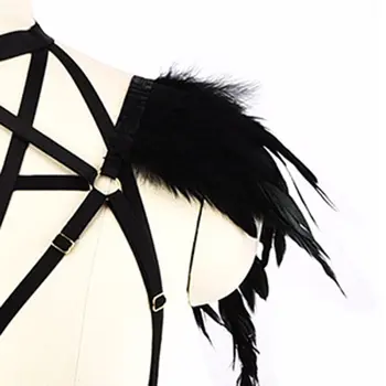 Rosetic Kvinder Sexet Bandage Bh Push Up Sorte Fjer Design-Gothic Hule Ud Natklub Undertøj Prom Kvindelige Goth Bras 2019