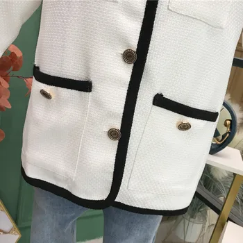 2020 Efteråret Koreanske Løs Tweed Jakke Frakke Kvindelige Lommer Alle Match Damer Enkelt Breasted Ins Streetwear Uldne Overtøj Top