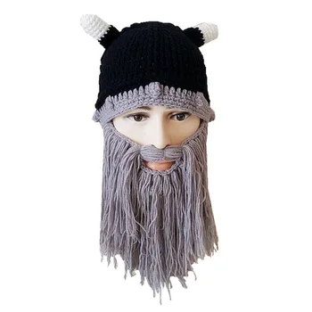 Sjove Halloween Hat Strikket Mænd Overskæg Skæg Hæklet Cap Personlighed Viking Håndlavet Hat Huer Kvast Varm Hætte