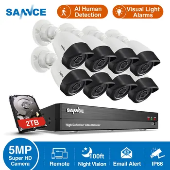 SANNCE Hjem Sikkerhed System 8CH 5MP-N DVR 8STK 5M nattesyn Udendørs Overvågning Vandtæt Kamera Kits AI Menneskelige Opdagelse