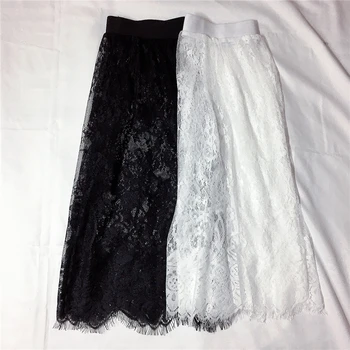Koreanske kvinder sommeren høj talje Blonder mesh og en linje nederdel nederdele dame Damer sexet Gennemsigtig tyl gotisk sort nederdel jupe femme