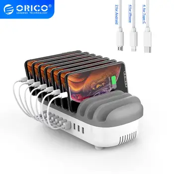 ORICO 10 Ports USB-Oplader Station Dock Gratis med 10 Kabler 120W 5V2.4A*10 USB Oplader til Hjemmet Offentlige