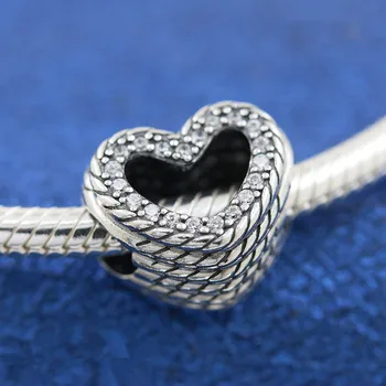 925Silver Slange Kæde Mønster Open Heart Charms Passer Armbånd Oprindelige DIY Fine Smykker Til Kvinder 2020 Nye Efterår