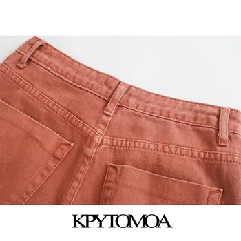 KPYTOMOA Kvinder 2020 Chic Mode Med Dart Lommer Falmede Jeans Vintage Høj Talje, Lynlås Denim Kvindelige Ankel Bukser Mujer