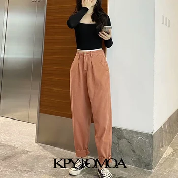 KPYTOMOA Kvinder 2020 Chic Mode Med Dart Lommer Falmede Jeans Vintage Høj Talje, Lynlås Denim Kvindelige Ankel Bukser Mujer