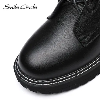 Smil Cirkel Vinter Ankle Boots i Ægte Læder Kvinder sko 2020 Mode Holde varmen Rund tå Korte Støvler Damer