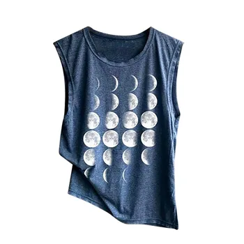 Rorychen 2020 Sommer T-Shirt til Kvinder Bluse Kvinders Sun moon Print Vest Casual Løs Top Ærmeløse Tank Sport Pullover Tunika A413