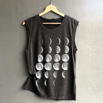 Rorychen 2020 Sommer T-Shirt til Kvinder Bluse Kvinders Sun moon Print Vest Casual Løs Top Ærmeløse Tank Sport Pullover Tunika A413