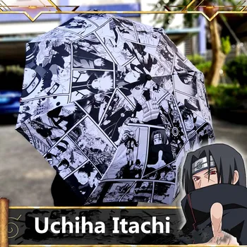 Anime NARUTO Sasuke og Itachi Cosplay Rekvisitter Paraply Kakashi 3D-Print Tegnefilm Mønster Metal Sort Lim Parasol Børn, Voksne Parasol