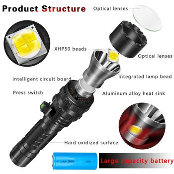 80000LM Kraftfulde XHP50 LED Lommelygte Xlamp Aluminium Jagt L2 Vandtæt 5Modes Torch Light Lanterna Bruge 18650 Batteri 26650