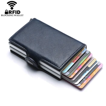 2021 Nye Dobbelt Lag Anti RFID Mænd læder kreditkortholderen Metal ID-Kort Sag Aluminium Kort Beskyttelse Mandlige Travel Wallet
