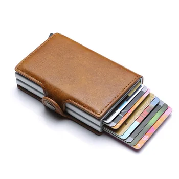 2021 Nye Dobbelt Lag Anti RFID Mænd læder kreditkortholderen Metal ID-Kort Sag Aluminium Kort Beskyttelse Mandlige Travel Wallet