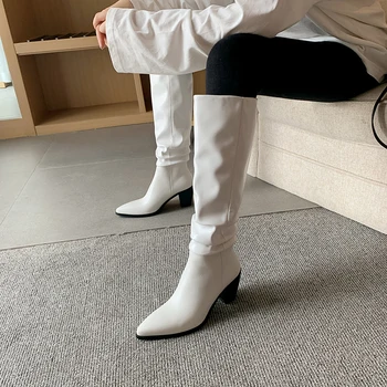 MORAZORA 2020 Nyt knæ høje støvler i ægte læder kvinder støvler mode spidse tå høje hæle vinter damer sko sort